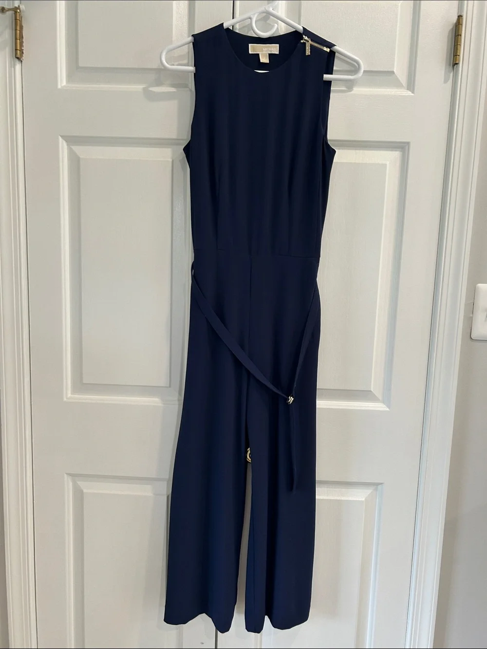 Michael Kors Navy Sleeveless Wide-Leg Jumpsuit with Tie